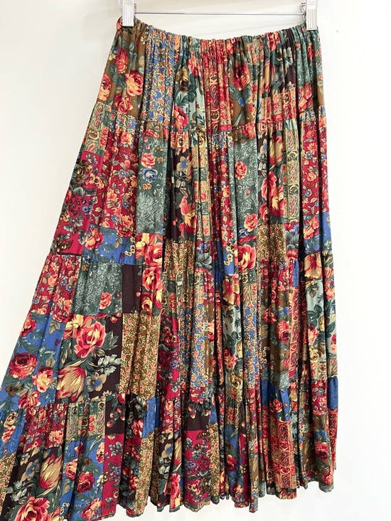 Vintage Dresses & Skirts - Handmade vintage patchwork wallpaper floral tiered midi skirt bohemian boho